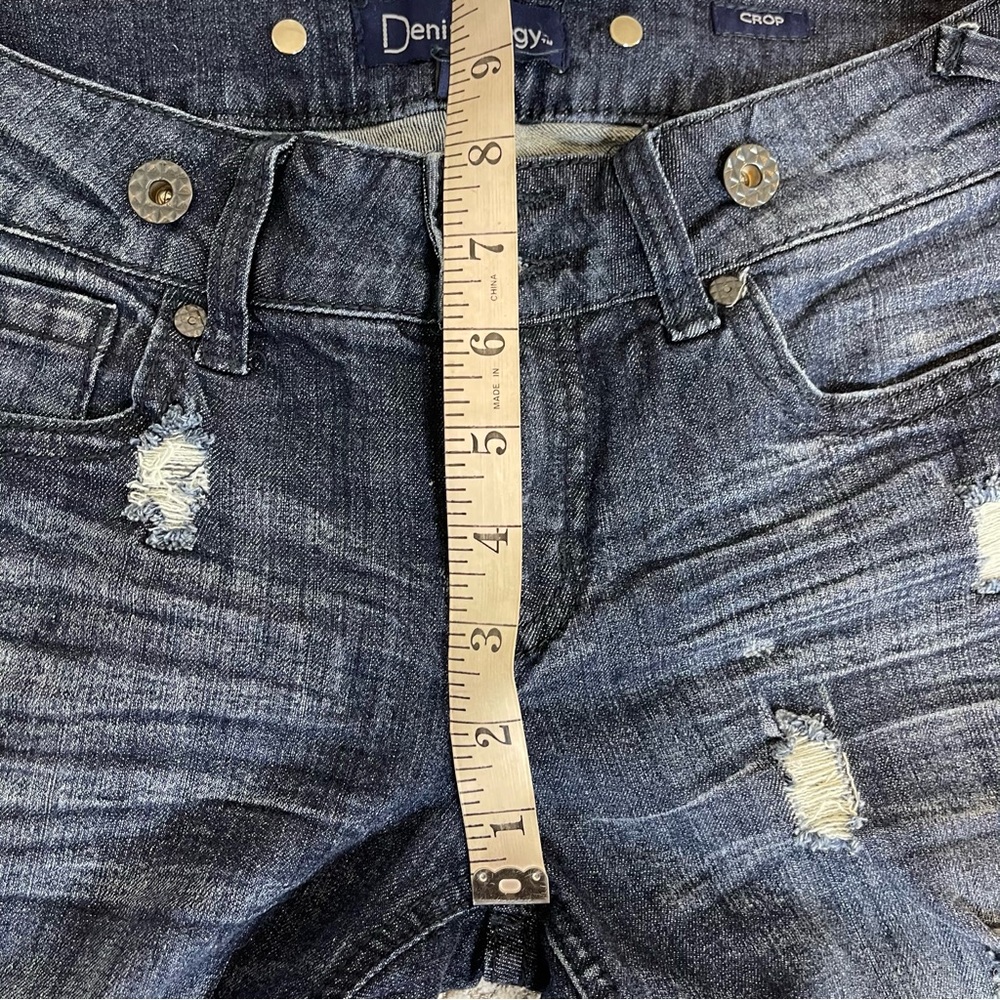 Denimology Dark Blue Distressed Cropped Jeans Mid Rise Size 5 - Picture 6 of 11